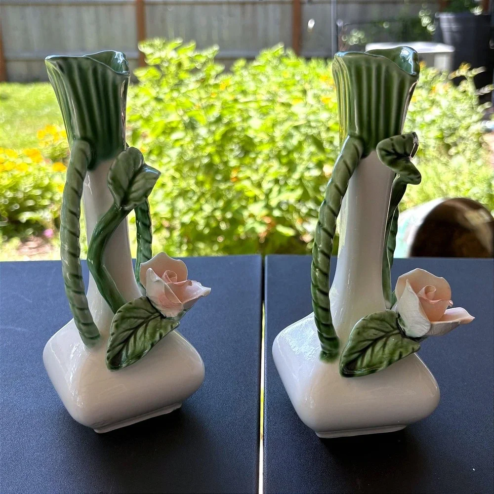 Vintage Enesco Ceramic Bud Vases Set of 2 Japan